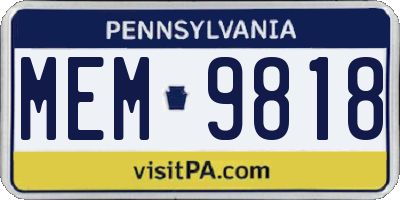 PA license plate MEM9818