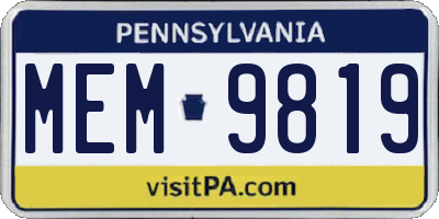 PA license plate MEM9819