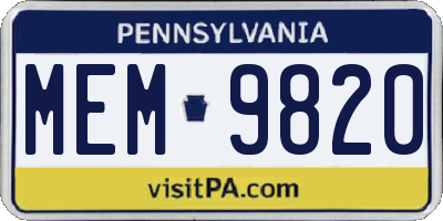 PA license plate MEM9820