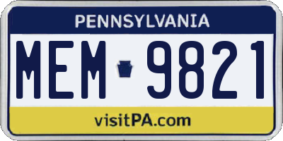 PA license plate MEM9821