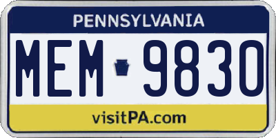 PA license plate MEM9830
