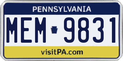 PA license plate MEM9831