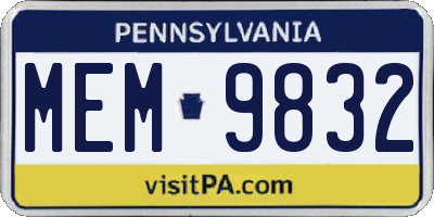 PA license plate MEM9832