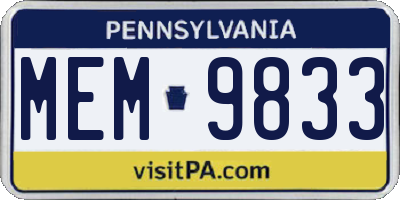 PA license plate MEM9833