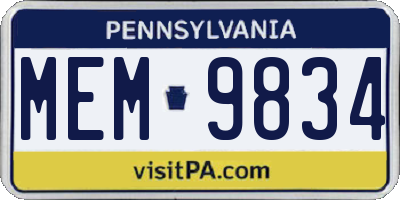 PA license plate MEM9834