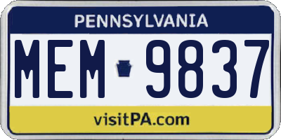 PA license plate MEM9837