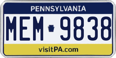 PA license plate MEM9838