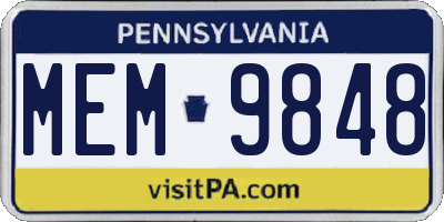 PA license plate MEM9848