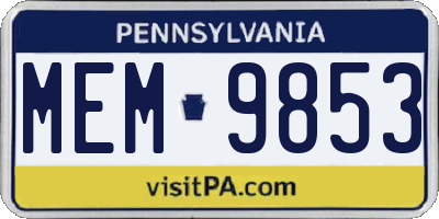 PA license plate MEM9853