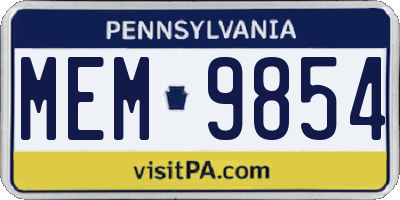 PA license plate MEM9854
