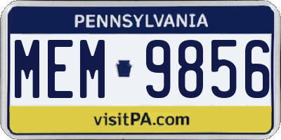 PA license plate MEM9856