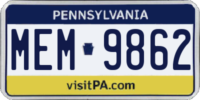 PA license plate MEM9862