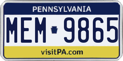 PA license plate MEM9865