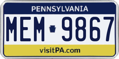 PA license plate MEM9867