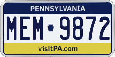 PA license plate MEM9872