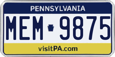PA license plate MEM9875