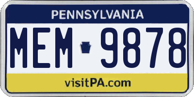 PA license plate MEM9878