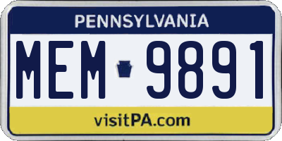 PA license plate MEM9891