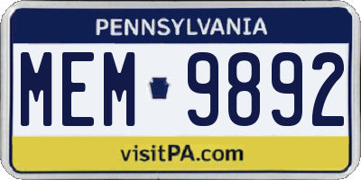 PA license plate MEM9892