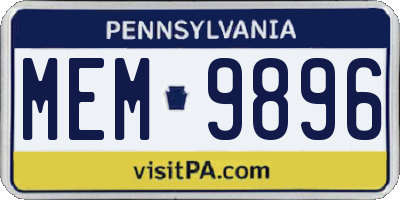 PA license plate MEM9896