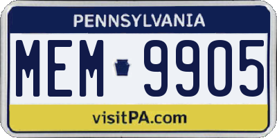 PA license plate MEM9905