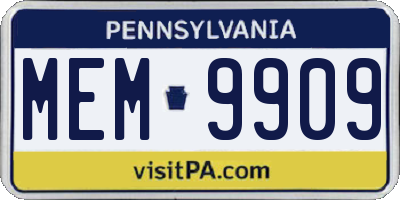 PA license plate MEM9909