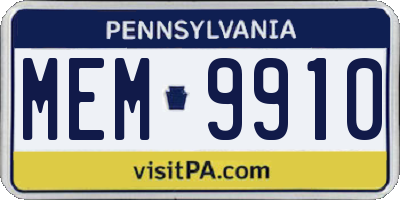 PA license plate MEM9910