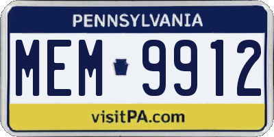 PA license plate MEM9912