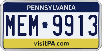 PA license plate MEM9913