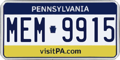 PA license plate MEM9915