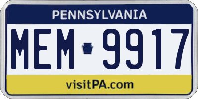 PA license plate MEM9917