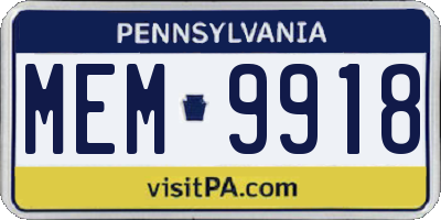 PA license plate MEM9918