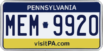 PA license plate MEM9920