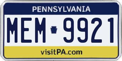 PA license plate MEM9921
