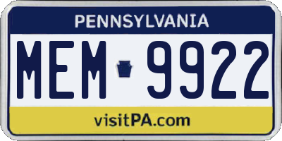 PA license plate MEM9922