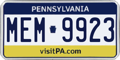 PA license plate MEM9923