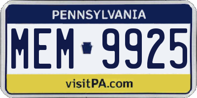PA license plate MEM9925