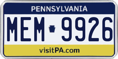 PA license plate MEM9926