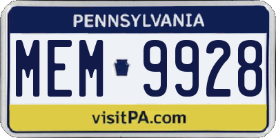 PA license plate MEM9928