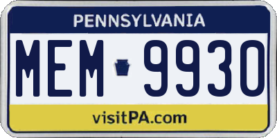PA license plate MEM9930