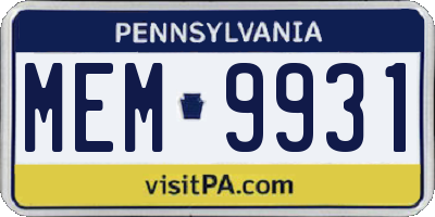 PA license plate MEM9931