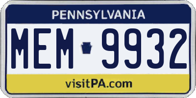 PA license plate MEM9932