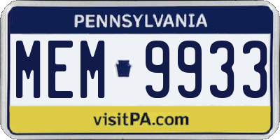 PA license plate MEM9933