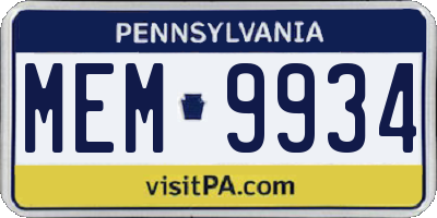PA license plate MEM9934