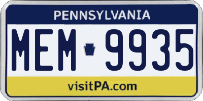 PA license plate MEM9935