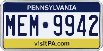 PA license plate MEM9942