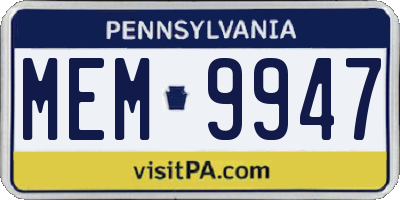 PA license plate MEM9947