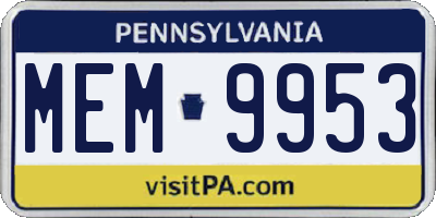 PA license plate MEM9953