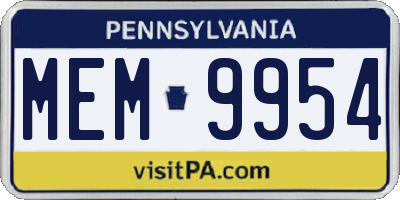 PA license plate MEM9954