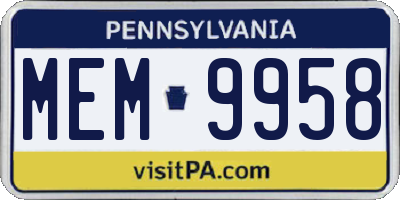 PA license plate MEM9958